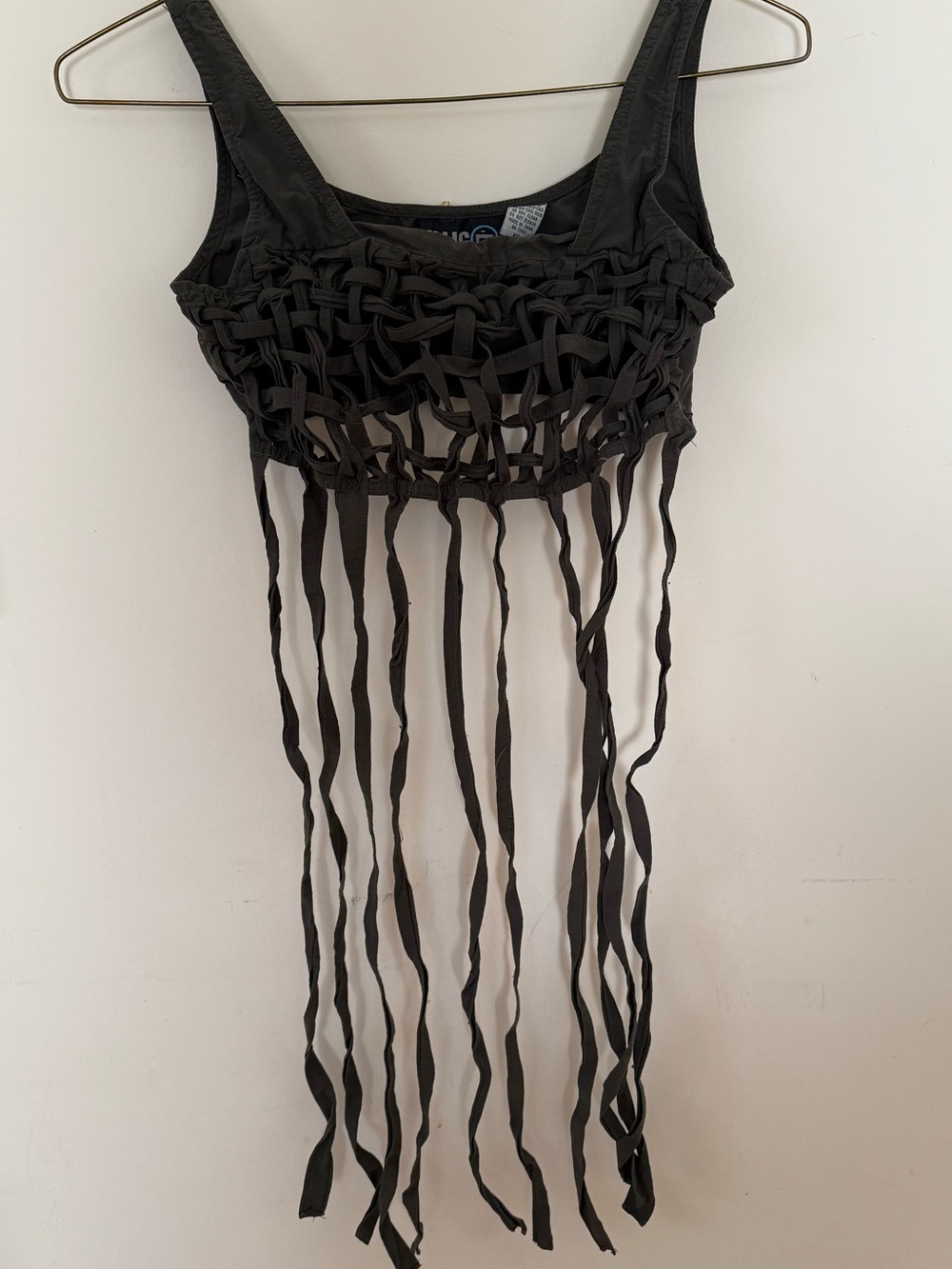 near Black/dark olive Woven Octopus Fringe Crop Top Y2K Rave Festival Illig